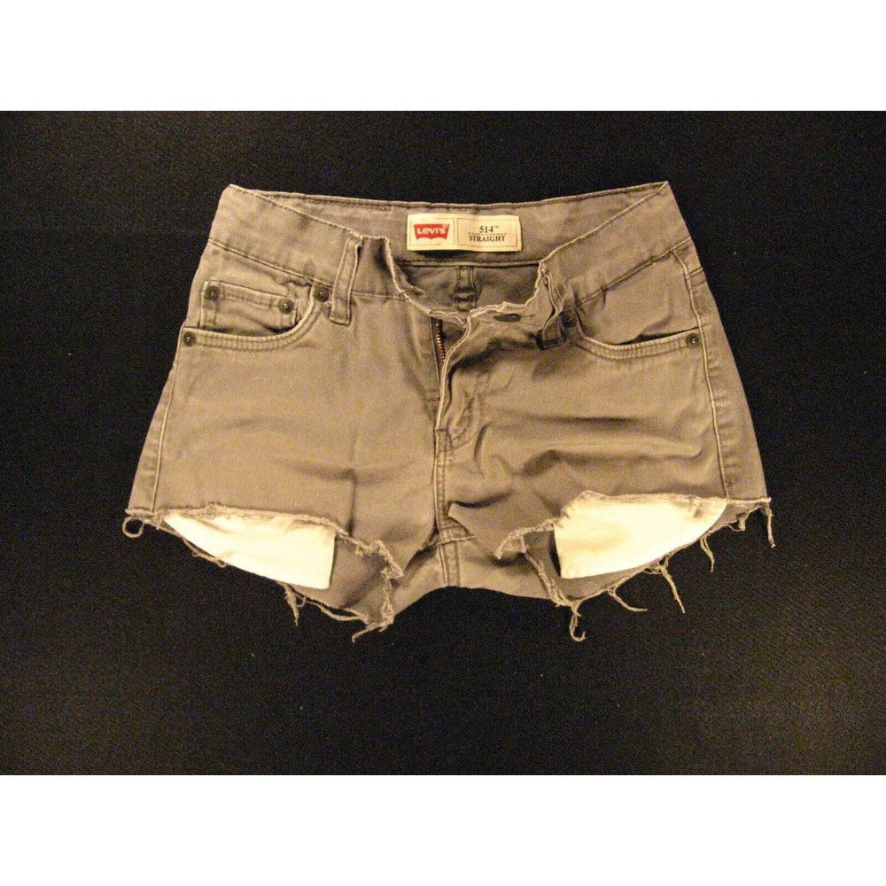 LEVIS  Womans Zipper-fly 514 CUTOFF JEAN SHORTS W 24 Gray Juniors Daisy Duke Red